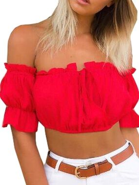 Red Off-Shoulder Cropped Women’s Top
